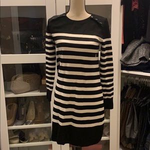 Loft XSP Black and White stripe sweater dress NWT